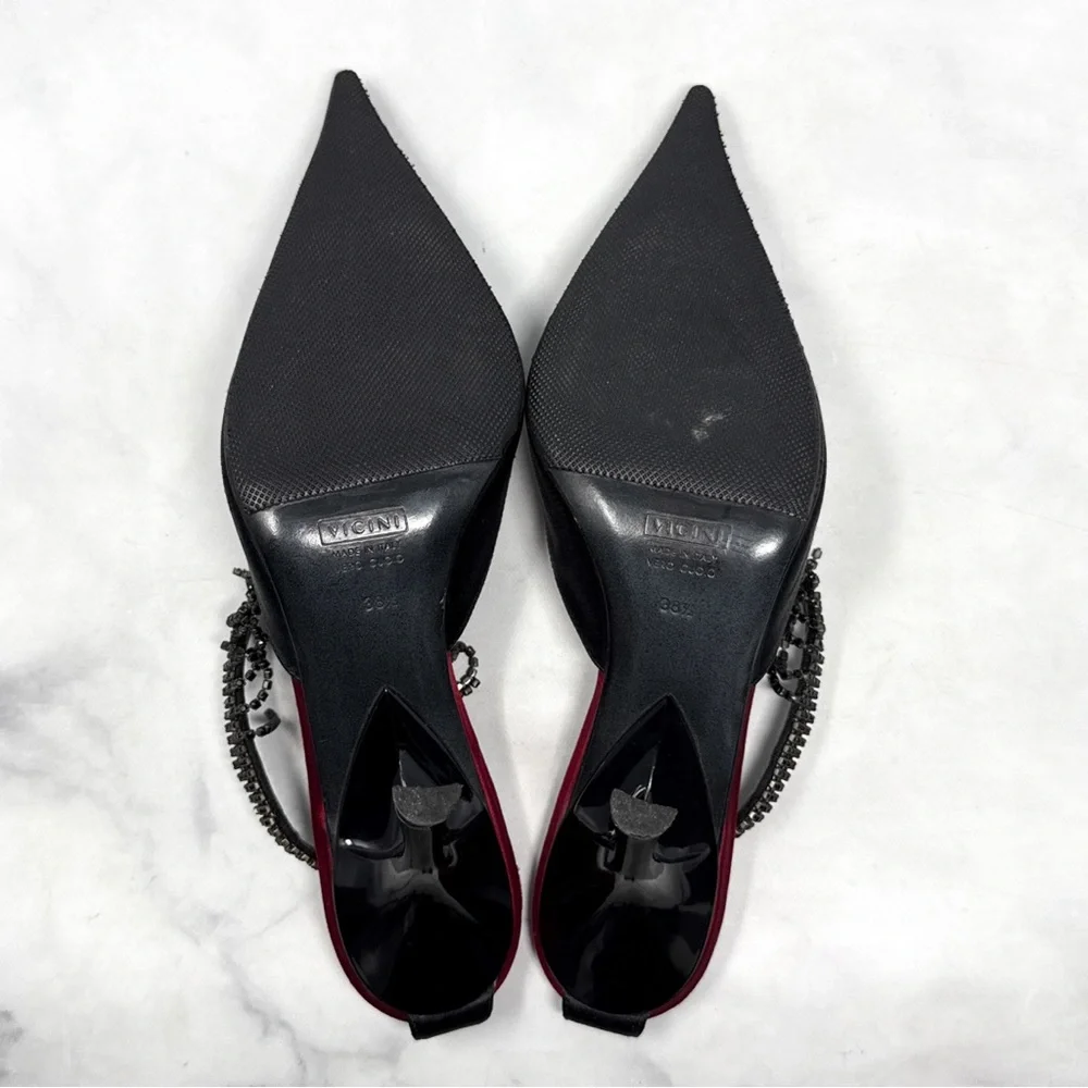 Giuseppe Zanotti Vicini Vintage Gothic Silk Pointed Toe Mule Pump Heels Black - Picture 13 of 16